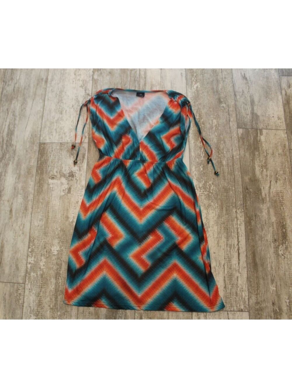 Faded Glory M 8-10 Chevron Wrap Dress Teal Orange Boho